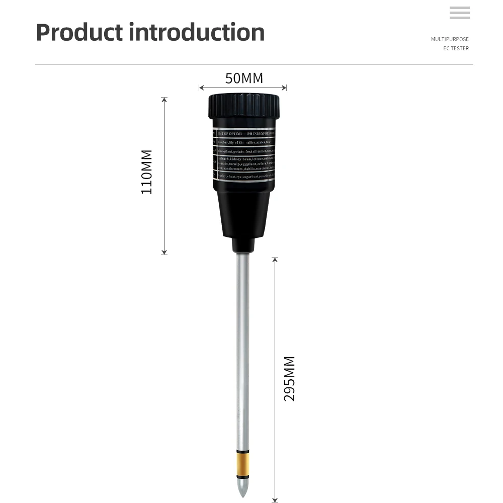 2 in 1 Handheld Soil PH Tester PH & Moisture Meter For Garden With 295mm/160mm Long Metal Probe Waterproof Soil Tester Kit Tools