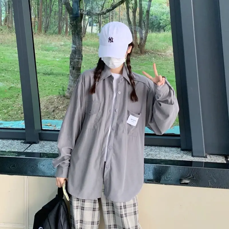 

Loose Long Sleeve Pure Color Shirt Women's Casual Style Student Fashion Spring Autumn New Design Open Cardigan Outerwear