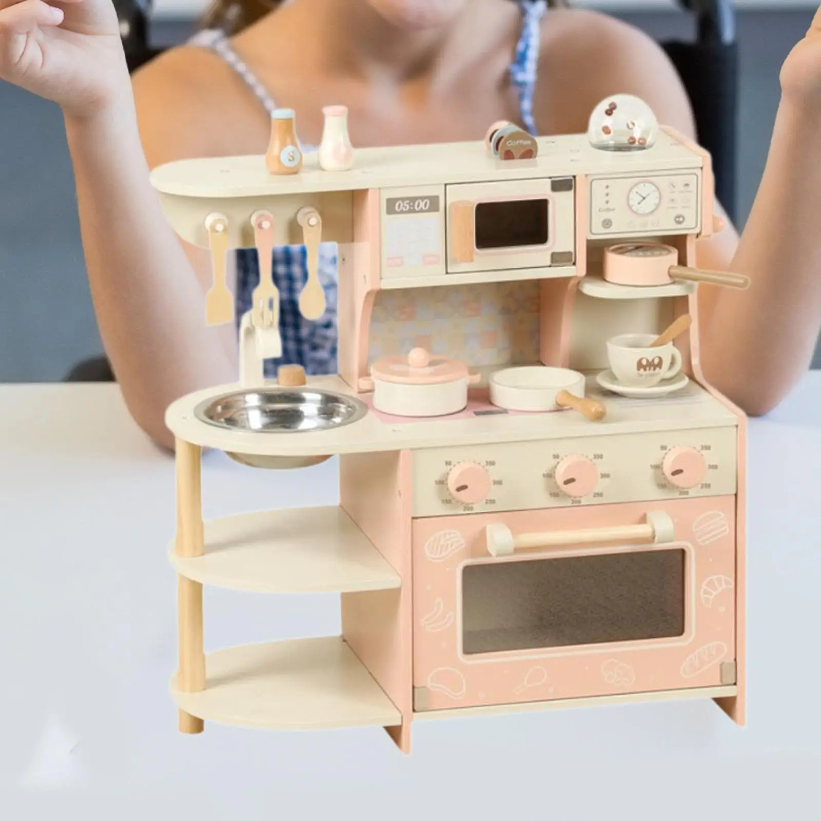 Wooden Kitchen Set Toy Kitchen Accessories Kids Play Kitchen Pretend Chef Cooking Toy for Ages 3-8 Party Favor Birthday Gifts