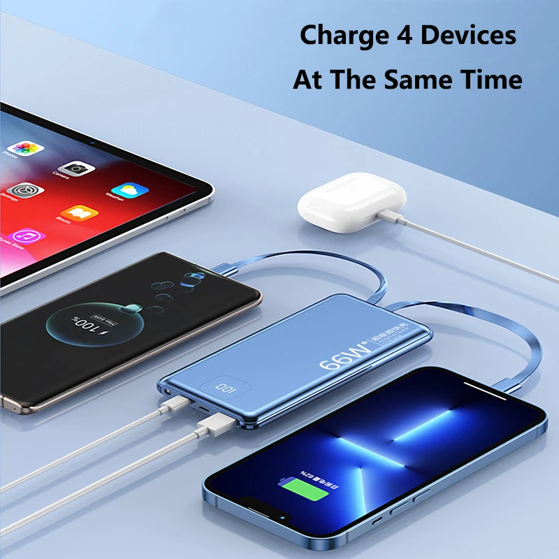 20000mAh Power Bank with Cable PD 66W Fast Charging Powerbank Portable External Battery Charger for iPhone Huawei Xiaomi Samsung