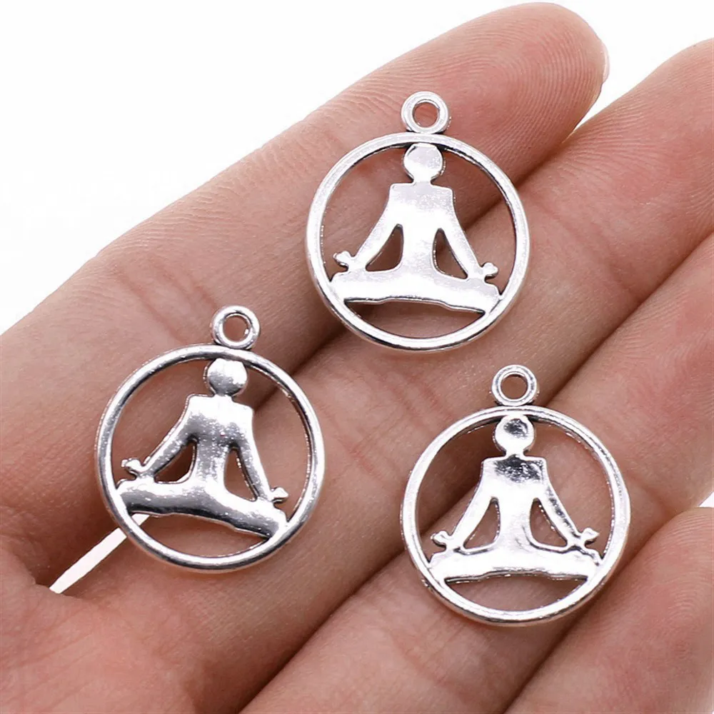 10pcs/lot 20x23mm Buddha Statue Charms For Jewelry Making Antique Silver Color 0.79x0.91inch