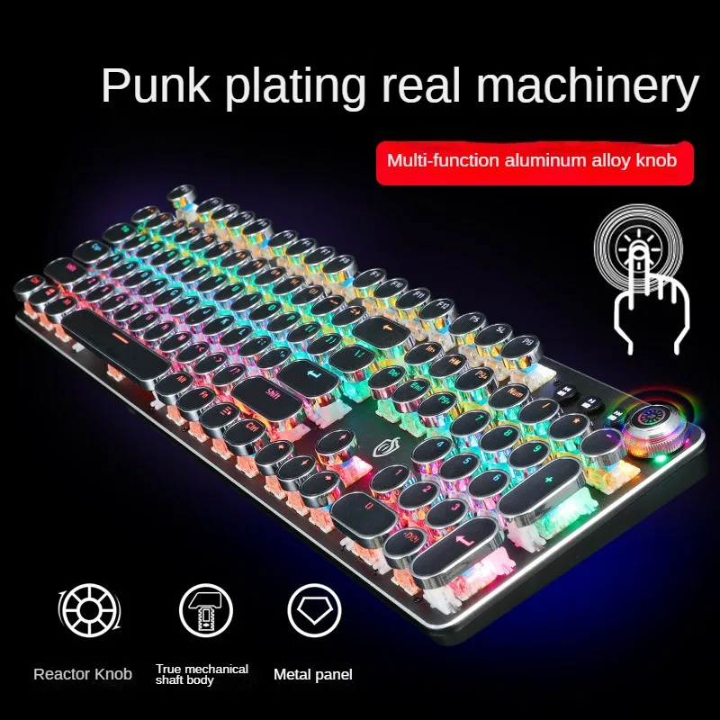 Imagem -06 - Retro Punk Knob Luz Teclado Mecânico Gaming Rgb Backlit Punk Chapeado Keycap 104 Chaves Shockless K820