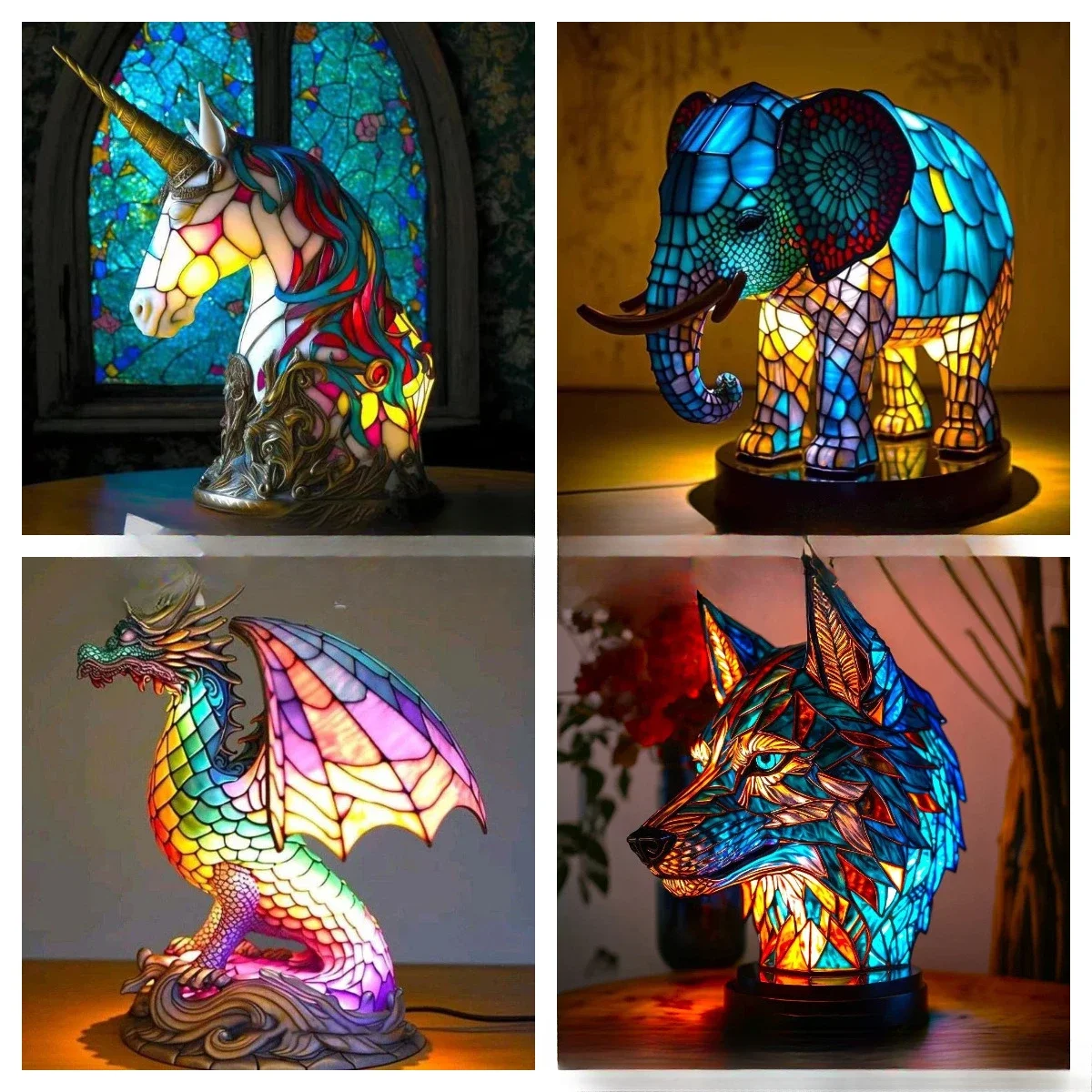 Magical Animal Ornament LED Light Creative USB Plug Resin Statue Glowing Unicorn