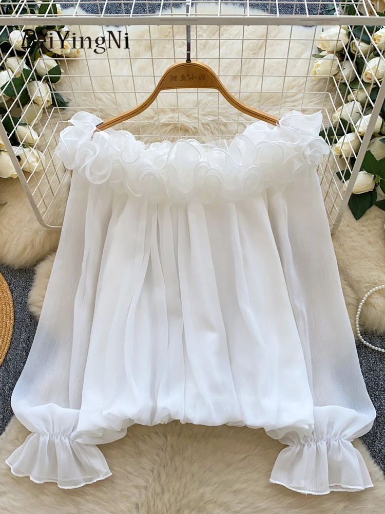 

Beiyingni Sexy Elegant Women's Blusas Casual Korean Style Edible Tree Fungus Long Sleeve Chiffon Shirts Woman Plain Fashion Tops