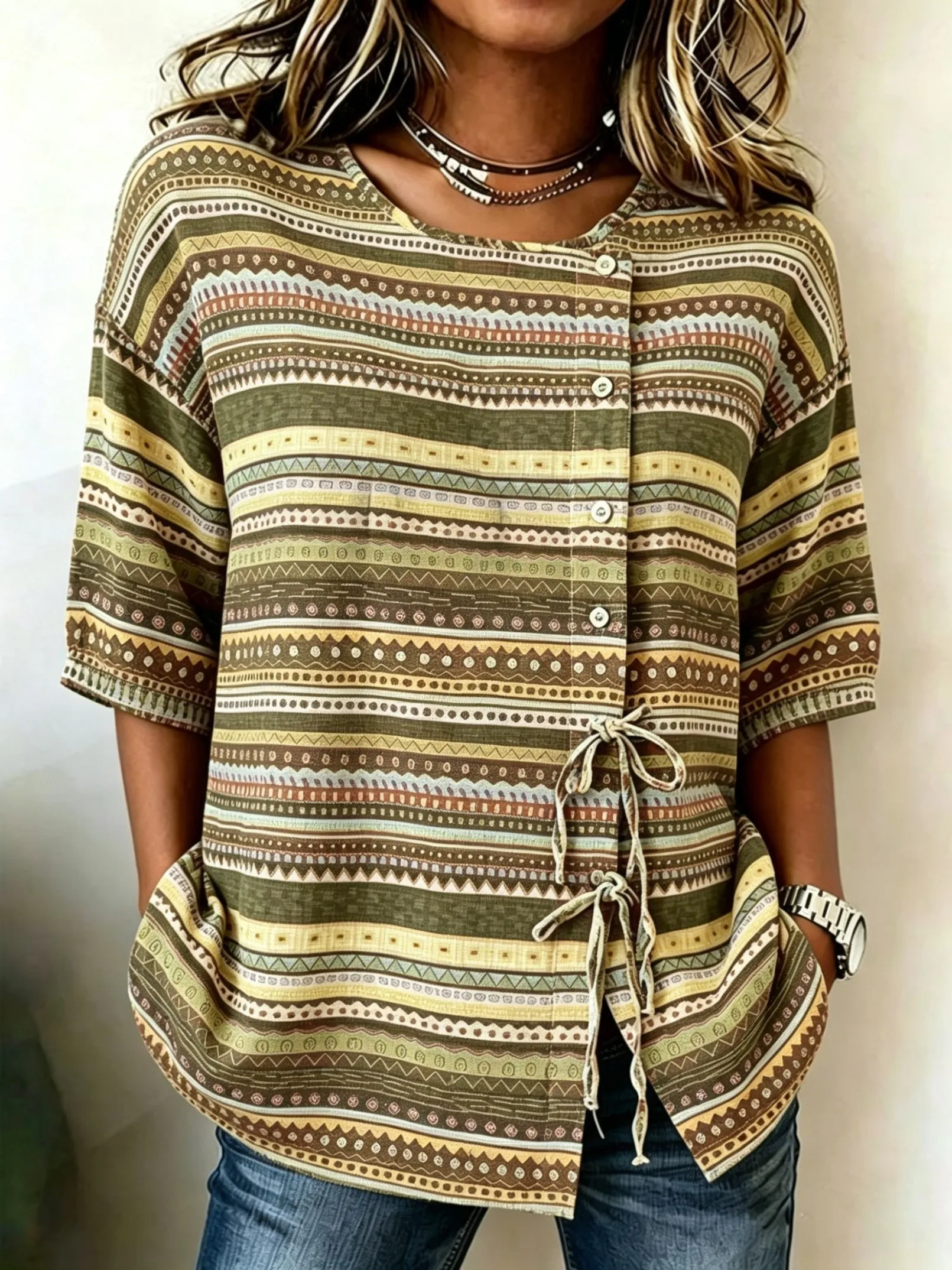 Blusa Boho para Mujer con Raya - Tie Front Shirt reseña y precio