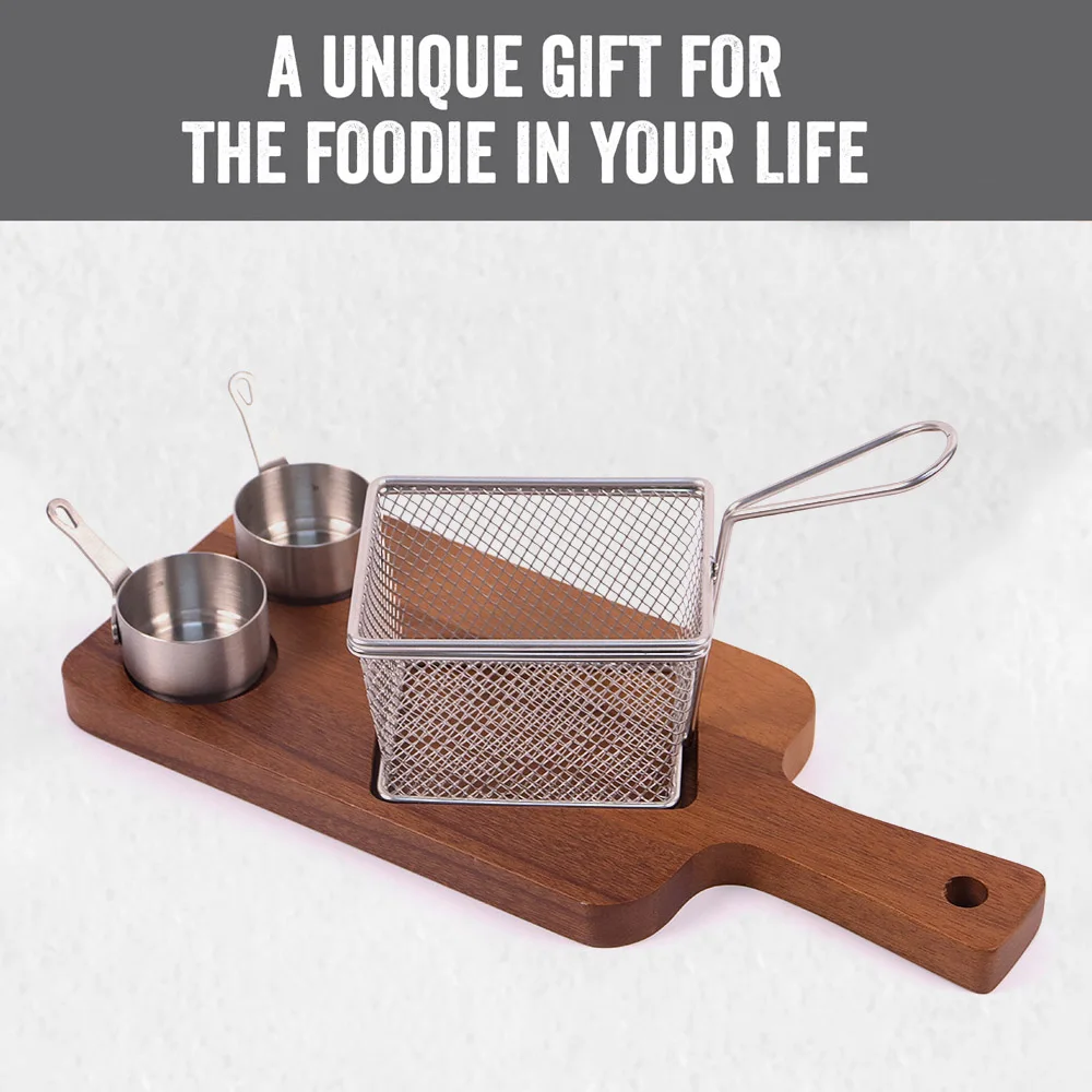French Fries Serving Basket with Bamboo Tray Wooden Food Plate for Fried Finger Foods Kitchen Gadgets Snack Bowl Holder