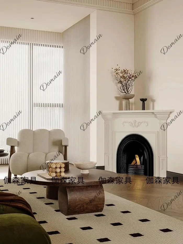 French carved light luxury corner fireplace decorative cabinet retro curved arched triangle design solid wood corner fireplace
