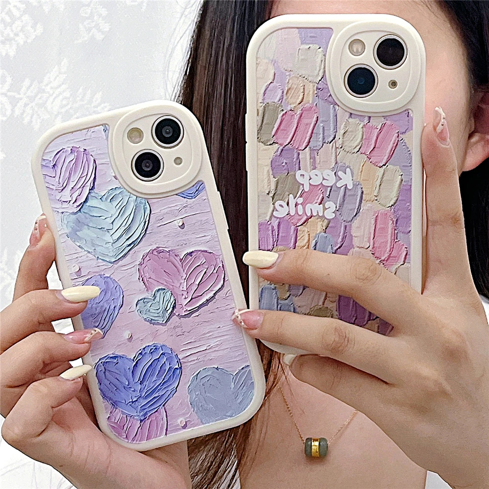 Fashion Oil Painting Love Heart Phone Case For Samsung Galaxy S23 S22 Ultra S21 Plus S20 FE M31 M32 M23 5G Soft Silicone Cover