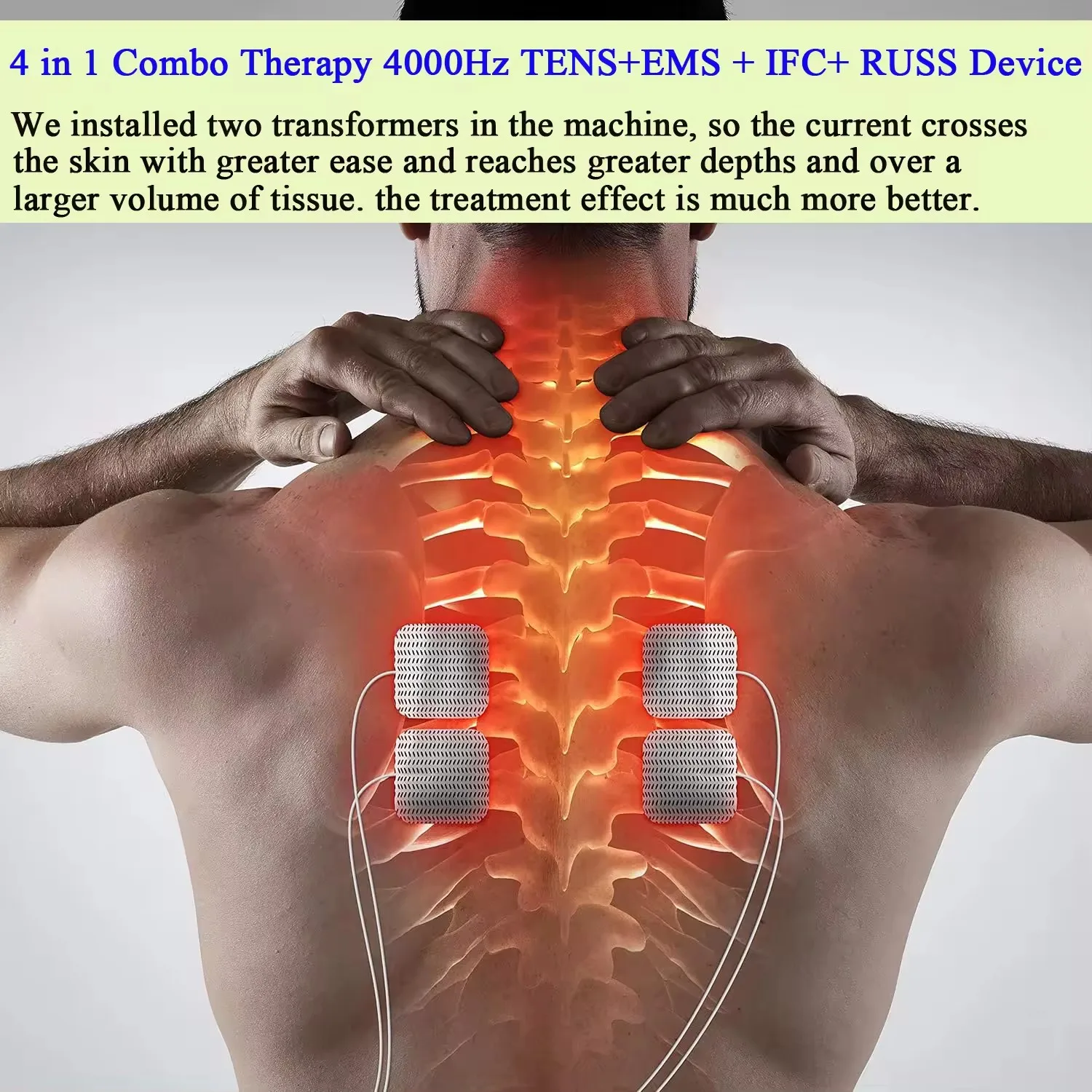 4-in-1 elektrischer Muskelstimulator Interferential Hochfrequenz-Physiotherapiegerät EMS IFT RUSS TENS Pulse Elektrostimulator