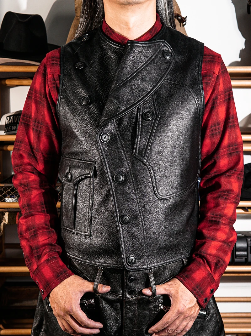 

Classic Racing Vest Early 20s Sturdy Leather No Fur Odor Resistant Wear And Tear ket Design Thiened eepskin Jaet