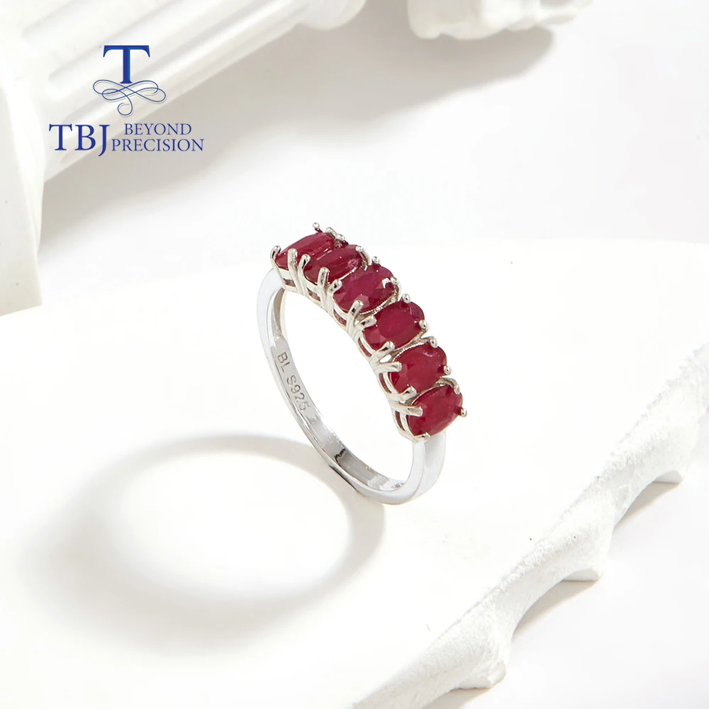 Tbj Kostbare Natuurlijke Robijn 3*5Mm Ovale Ontwerper Chique Gesp Zilveren Ring Oorbel Sieraden Set Luxe Sieraden Voor Vrouwen Dame Leuk Cadeau