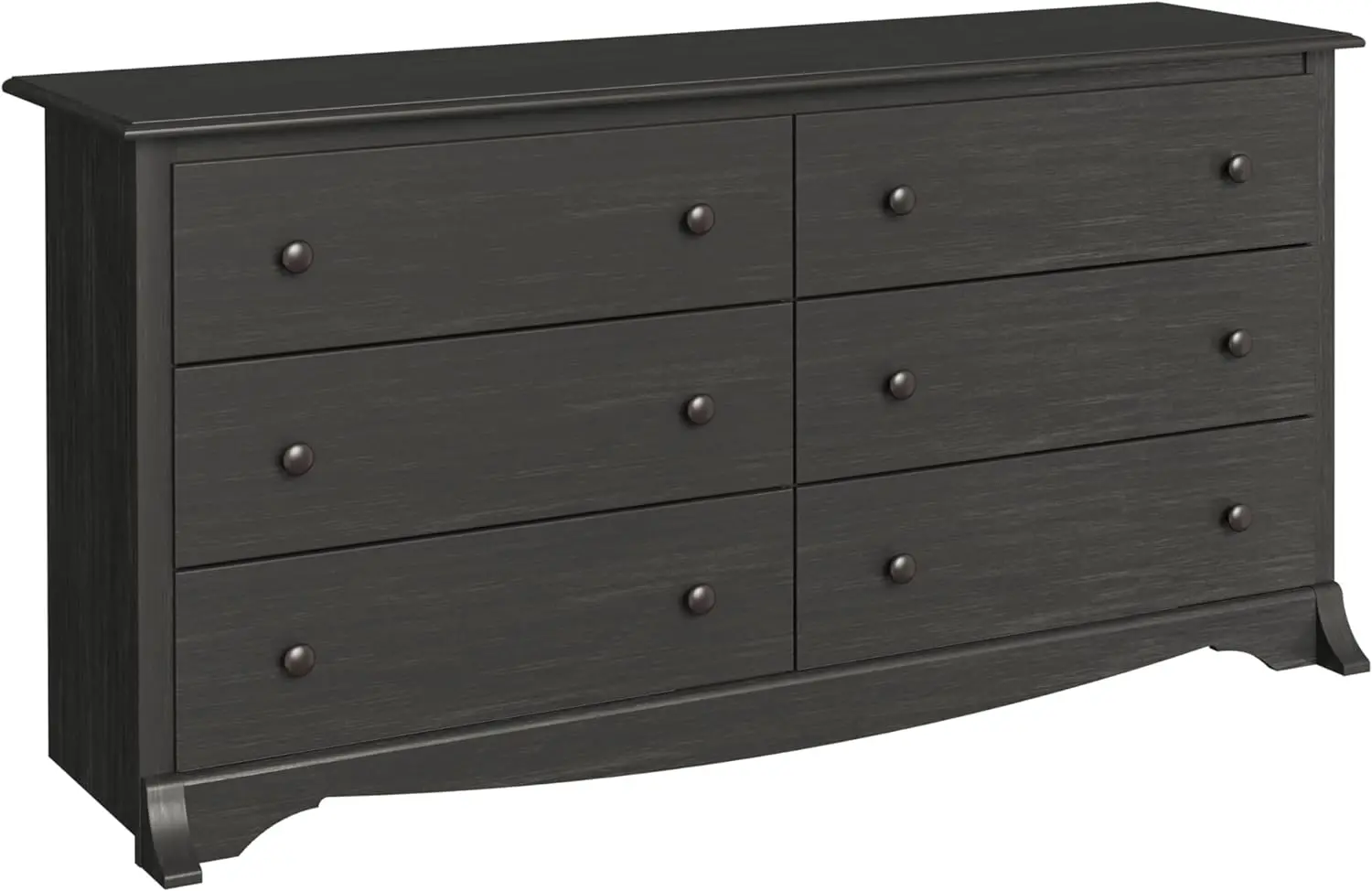 

6 Drawer Double Dresser for Bedroom, Wide Chest of Drawers, Traditional Bedroom Furniture, 16" D x 59" W x 29" H, Washed Black