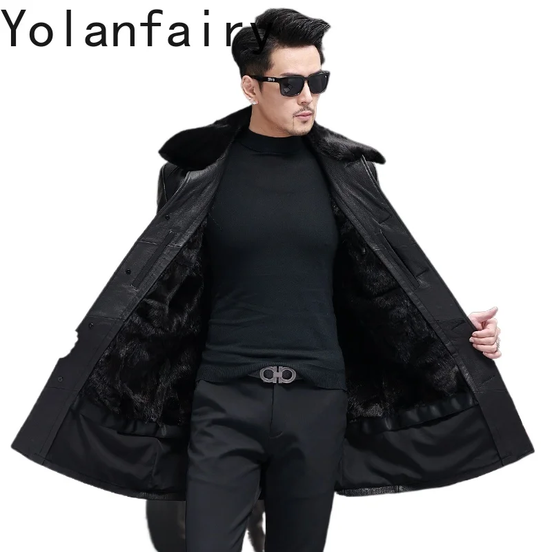 

Tcyeek Real Goatskin Detachable Mink Inner Liner Autumn Winter High End Trendy Lapel Long Men's Genuine Leather Jacket 가죽 자켓