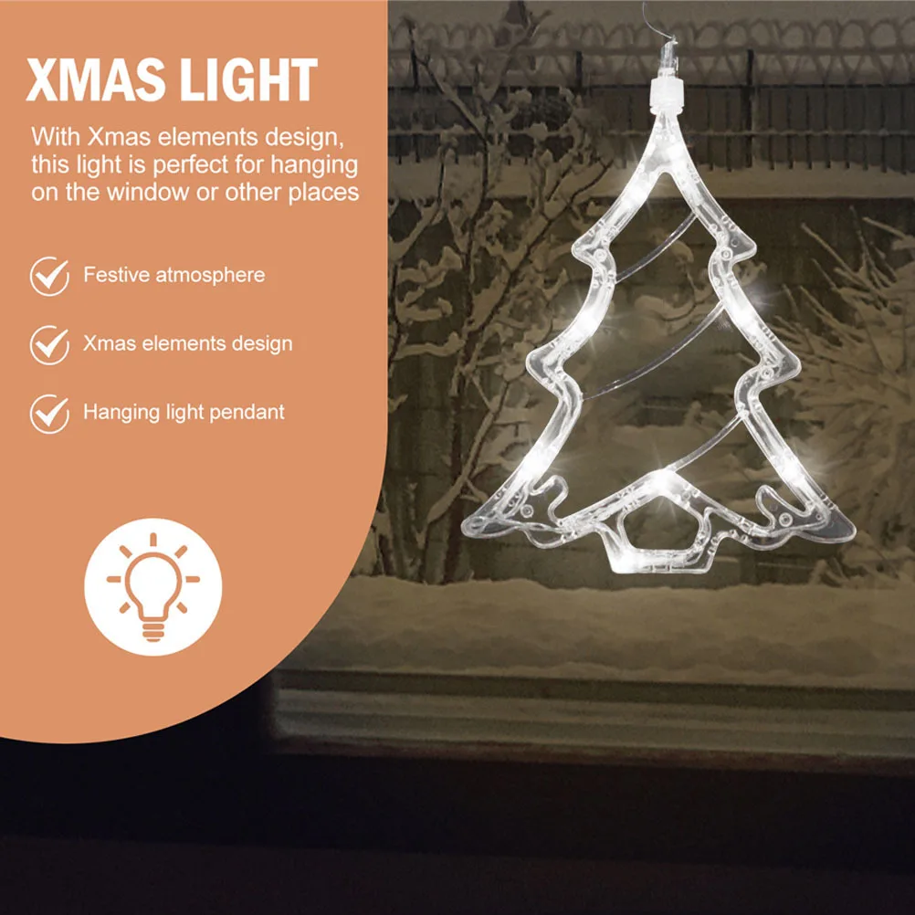 8 مصابيح نافذة معلقة LED على طراز شجرة عيد الميلاد تعمل إضاءة داخلية لتزيين حفلات عيد الميلاد كوب شفط أبيض نقي