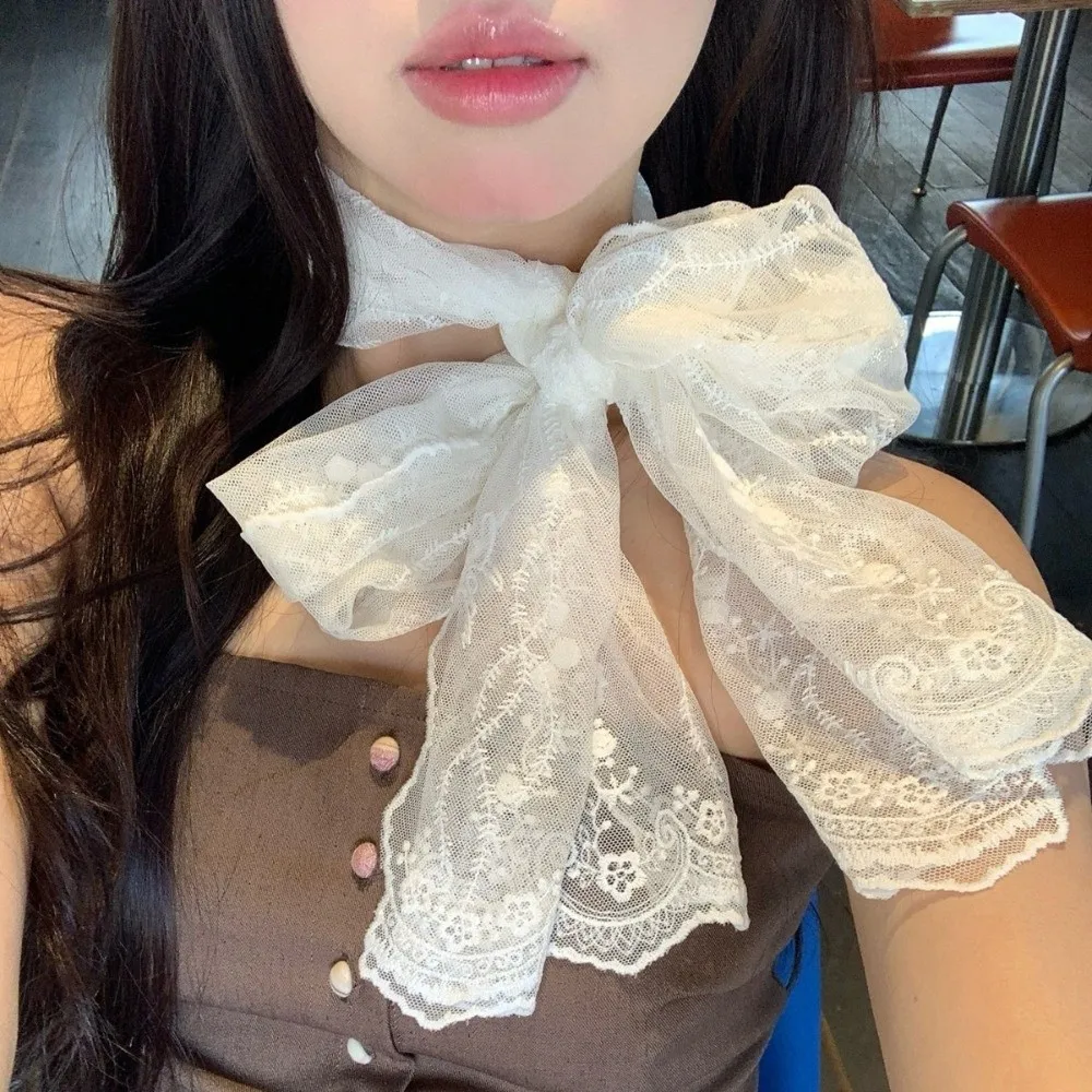 

Versatile Long Women's Lace Scarf Solid Color Embroidered Flower Korean Version Scarf Neck Protection Scarf Women's Accessory