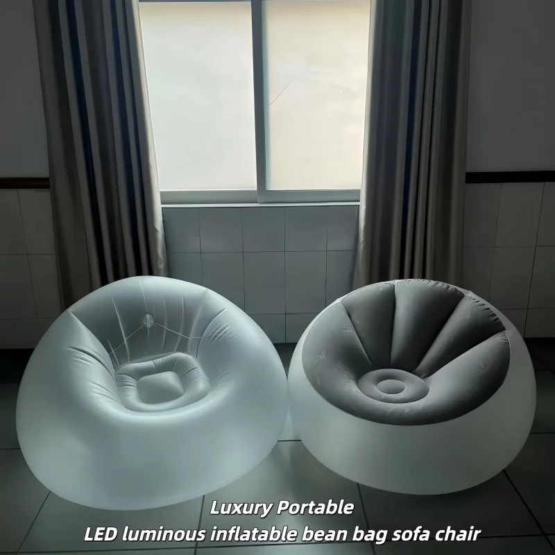 Inflatable Sofa PVC Lazy Transparent Portable Inflatable LED Bean Bag Sofa, Single Person Household Plush Sofa Chair