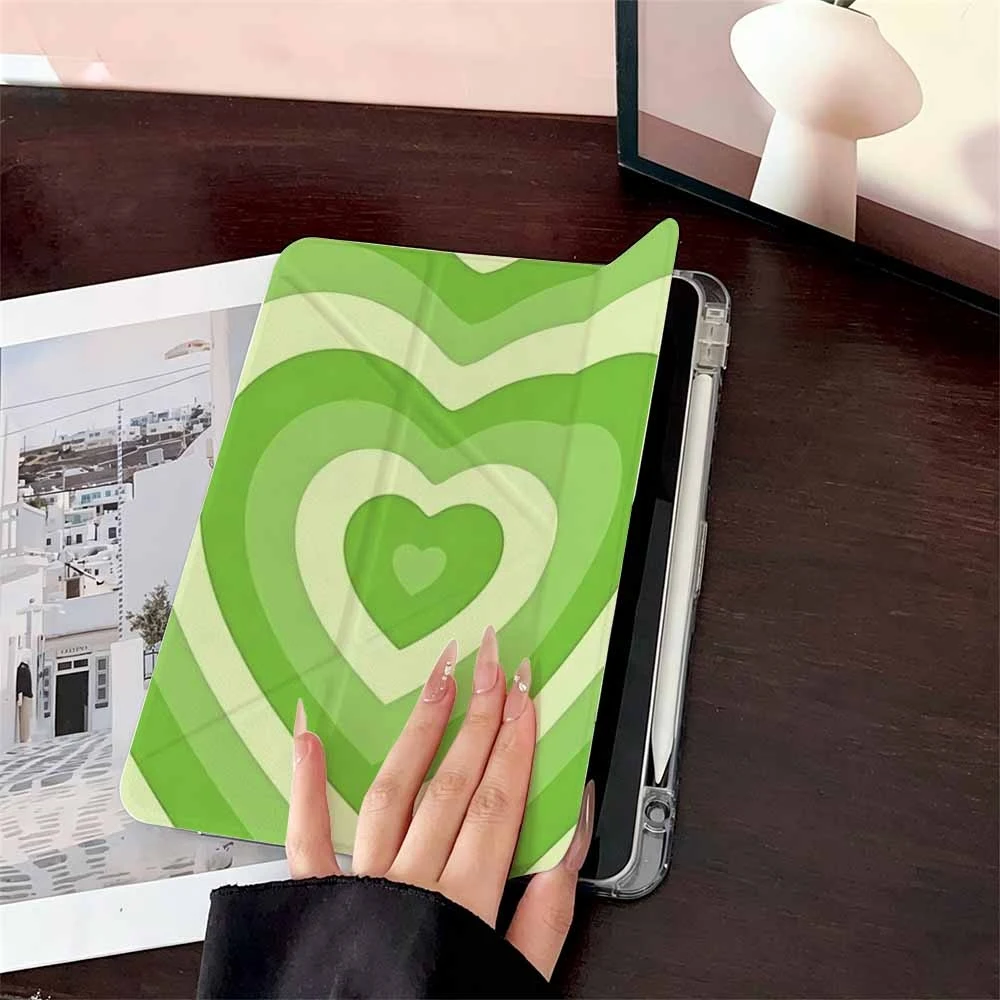 Layered Green Heart For iPad Pro 11 12.9 13 A16 M2 M4 M3 M5 Shell 9.7 10.2 5/6/7/8/9/10/11th Mini Air 3 4 5 6 Cover