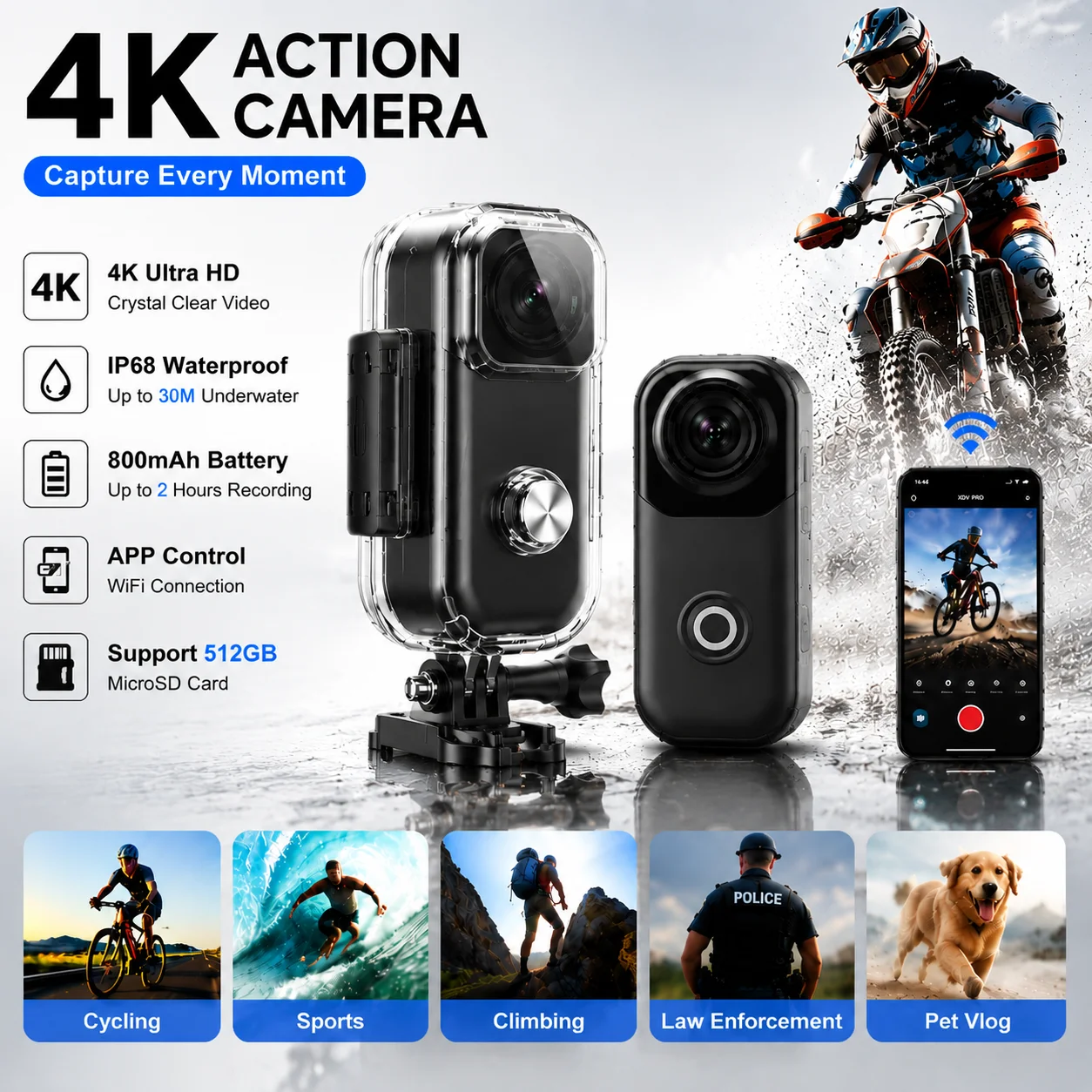 Mini Cámara de Acción HD 4K, Cámara Digital Impermeable para Bicicleta, Cámara Deportiva, Cámara para Vlogs, Videocámara Inteligente, Cámaras Espía
