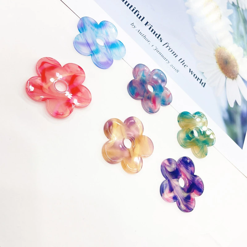 New style 50pcs/lot 33mm color print cartoon flowers shape acrylic florals beads diy jewelry earring/garment accessory