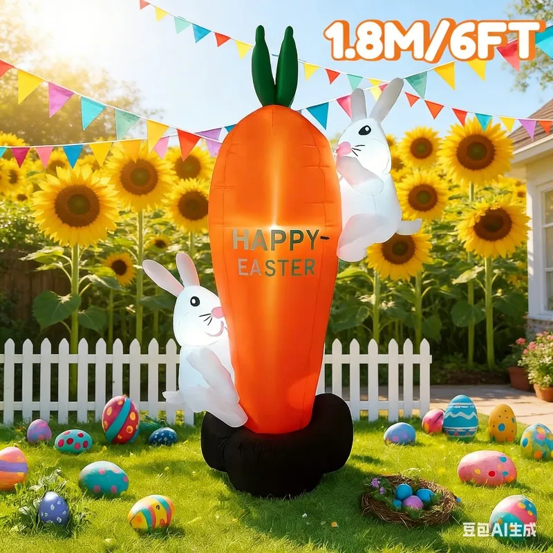 

6 футов пасхальные праздничные украшения кролик держит негабаритные морковные украшения светодиодный садовый декор надувные пасхальные надувные
