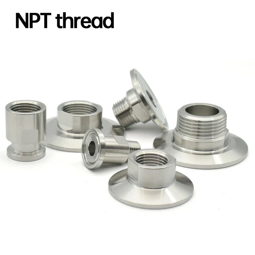 

1/4 "1/2" 3/4 "1" NPT Male And Female Thread Adapter Sanitary SS304 Stainless Steel Three Clamp 25.4 50.5 64mm Homemade Adapter