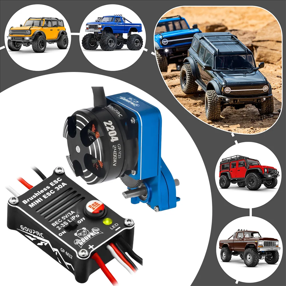 2204 2400KV Brushless Outrunner Motor with Transmission and 30A Brushless ESC for SCX24 RC Crawler Axial 1/24 RC Car Truck