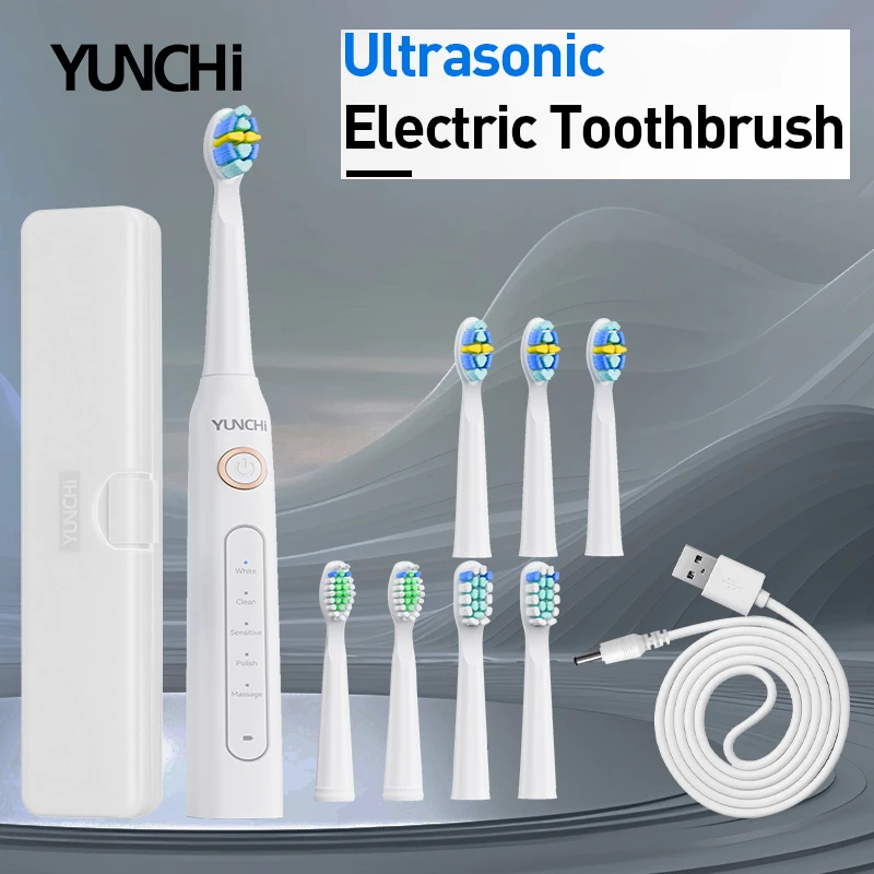 

YUNCHI Electric Toothbrush Y5 with 8 Brush Head Deep Cleaning Rotating Vibration Oral Care Usb Charging Electric Toothbrush Set