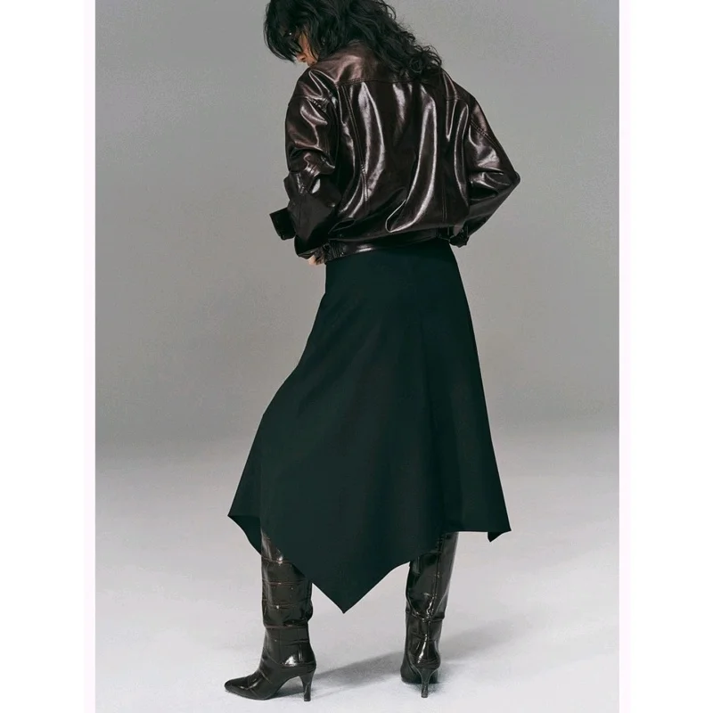 American Sle 여성용 패션 모터사이클 재킷 롱 슬리브 턴다운 칼라 코팅 가죽 코트 가을 겨울 신상품