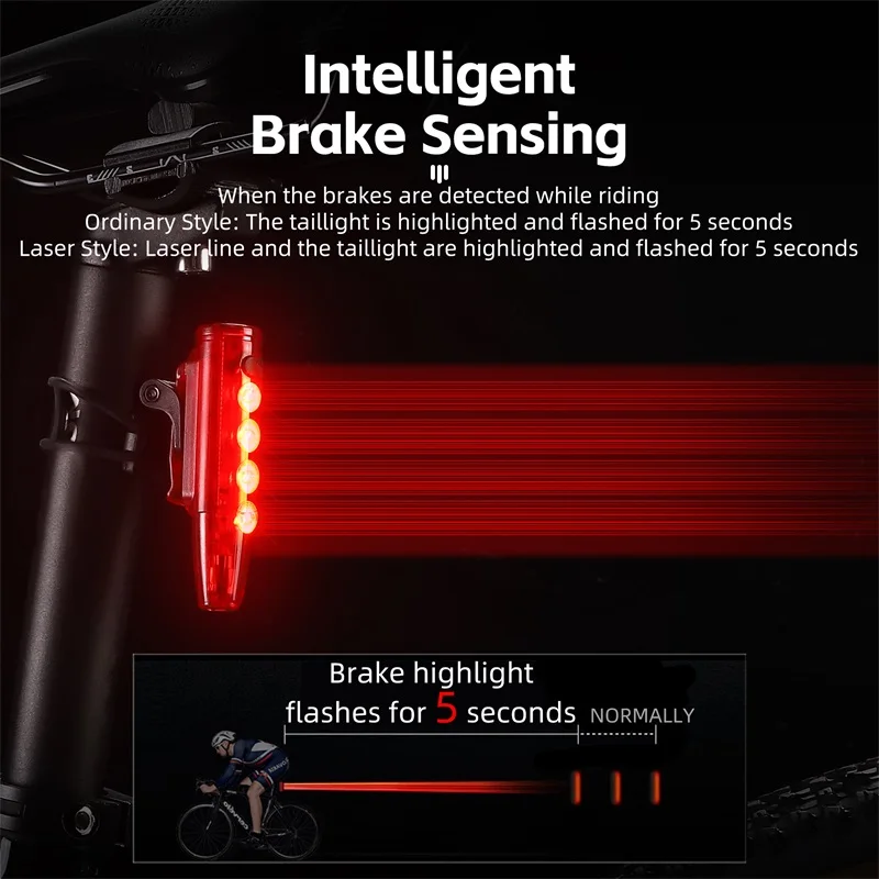 WEST BIKING Smart Bicycle Taillight Brake Sensor Laser LED Rear Light IPX5 Waterproof Flash Light Rechargeable Cycle Accessories