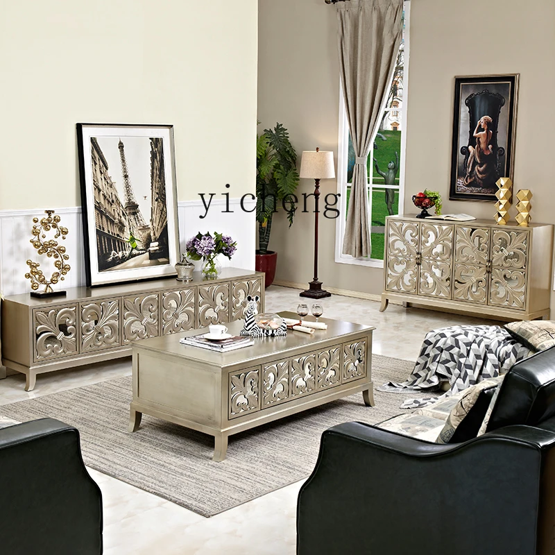 

LSL neoclassical retro locker European living room carved shoe cabinet solid wood partition entrance cabinet