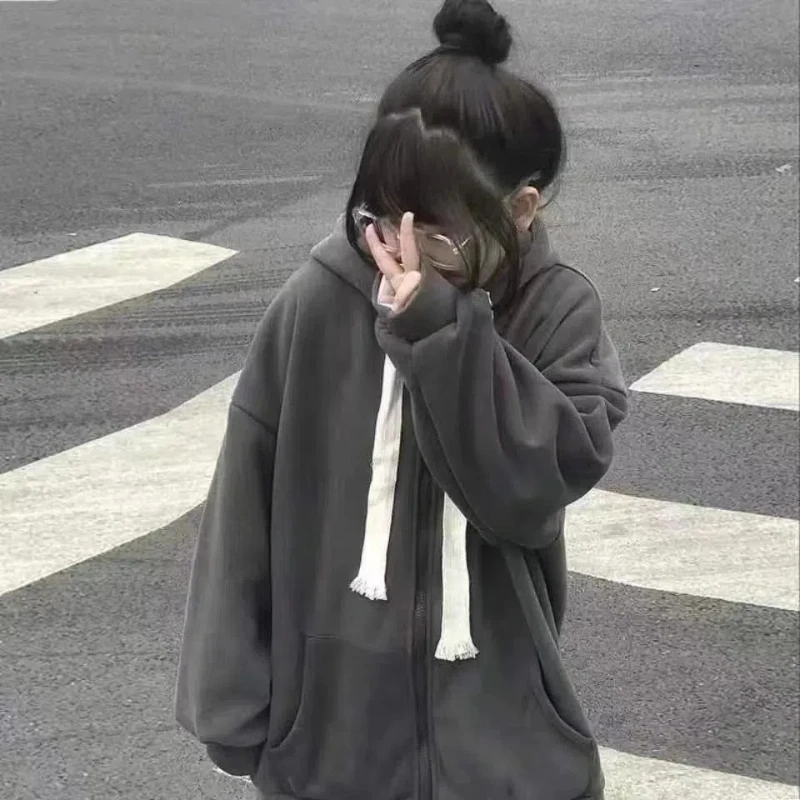 Autumn Winter New Fashion Hoodies Long Sleeve Solid Cardigan Sweatshirts Women's Clothing Zipper Warm Trend Simplicity Chic Tops