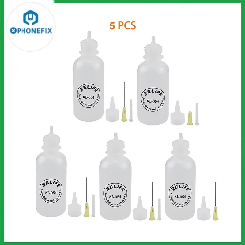 Relife 5 pçs RL-054 50ml garrafa de plástico vazia reparação do telefone squeeze garrafa para álcool solda fluxo resina dispensador com agulha