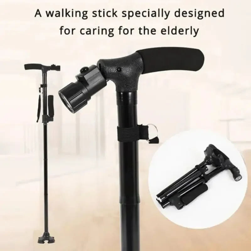 Aluminum alloy with LED light non-slip foldable walking stick Portable Foldable Safety Non Slip Adjustable Height Cane