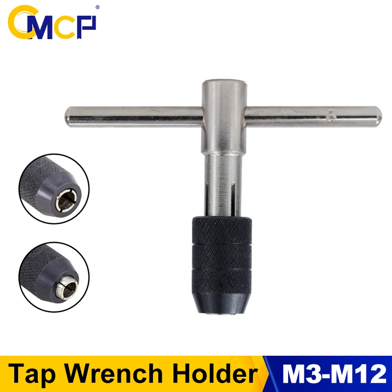 CMCP 1pc Adjustable T Type Tap Wrench M3-M8 M5-M8 M6-M12 T-handle Ratcheting Tap Wrenches Hand Tools Accessories