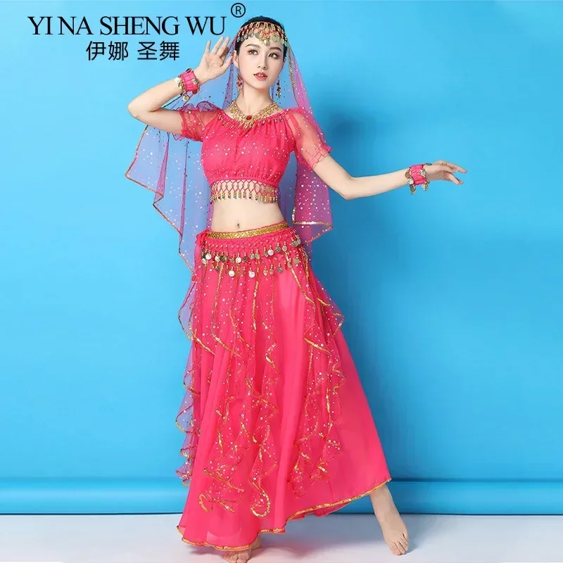 

Женские костюмы для восточных танцев с пайетками, комплект из 2/7 предметов: топ и юбка, одежда для Хэллоуина, Болливудских танцев, фестивалей, косплея, рейв-вечеринок