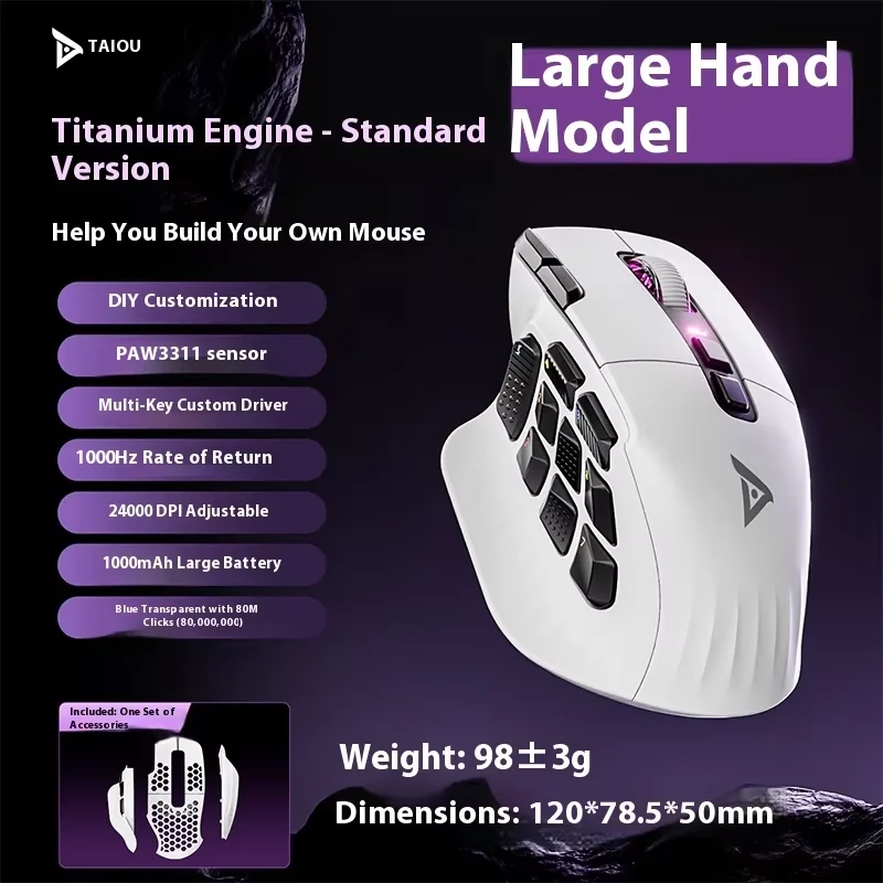TAIDU TSG908 Custom Gaming Mouse Multi Side Button Esports PAW3950 PAW3311 Ergonomic 1000mAh 8KHz Nordic Accessory Gift