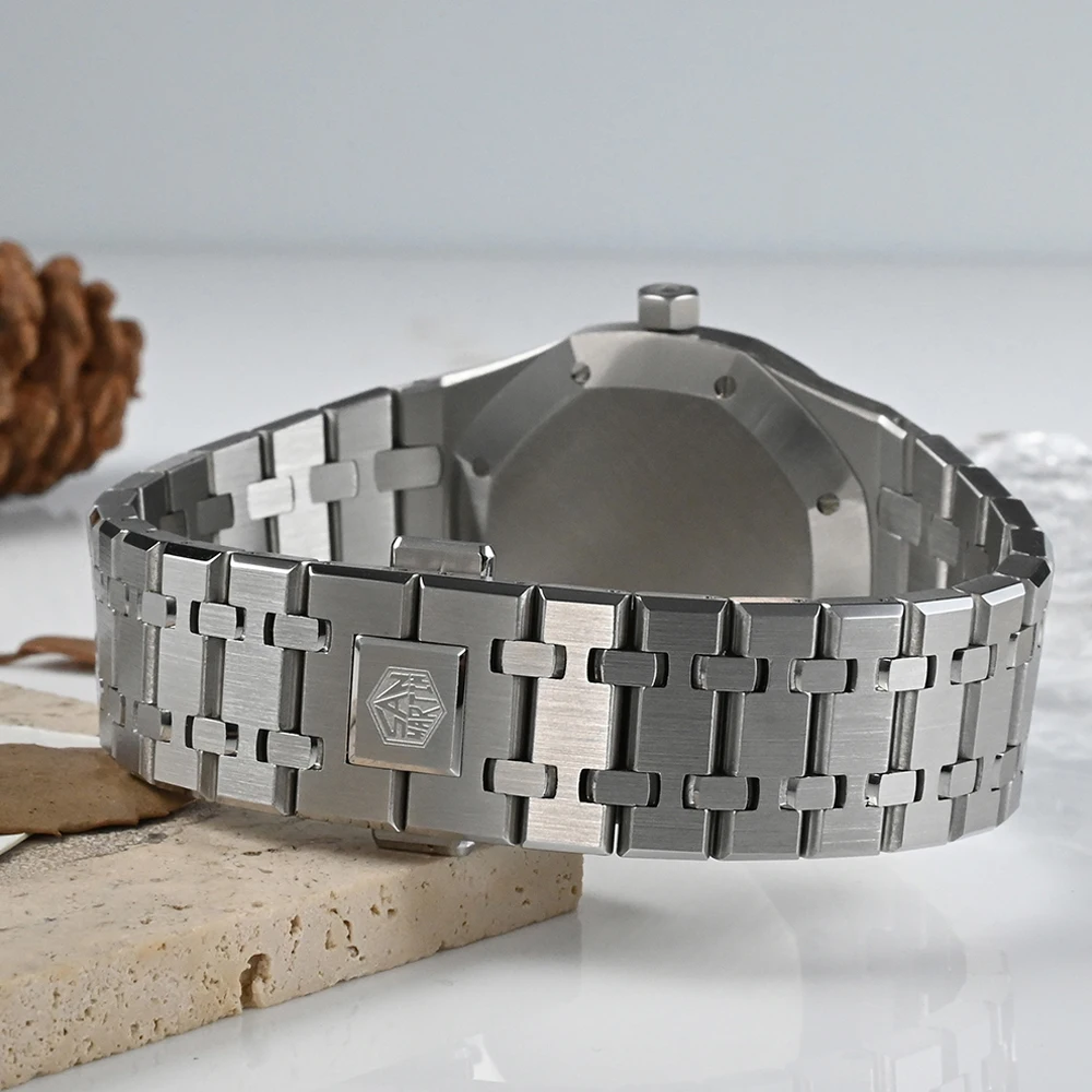 San Martin 38,5 mm Eiche Luxus-Herrenuhr Miyota 9015 mechanische Uhren mit Automatikaufzug, Saphirarmband, 100 m wasserdicht, SN0013