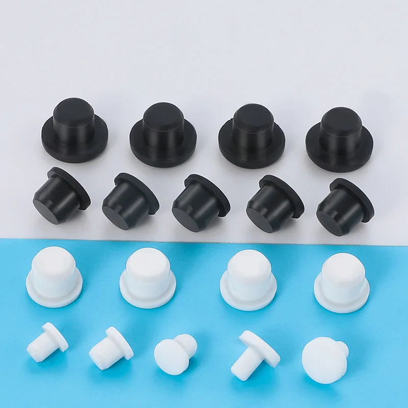 Black Silicone Rubber Hole Caps 3-14mm T-type Solid Plug Cover Snap-on Gasket Blanking End Cap Seal Stopper waterproof Dust Seal