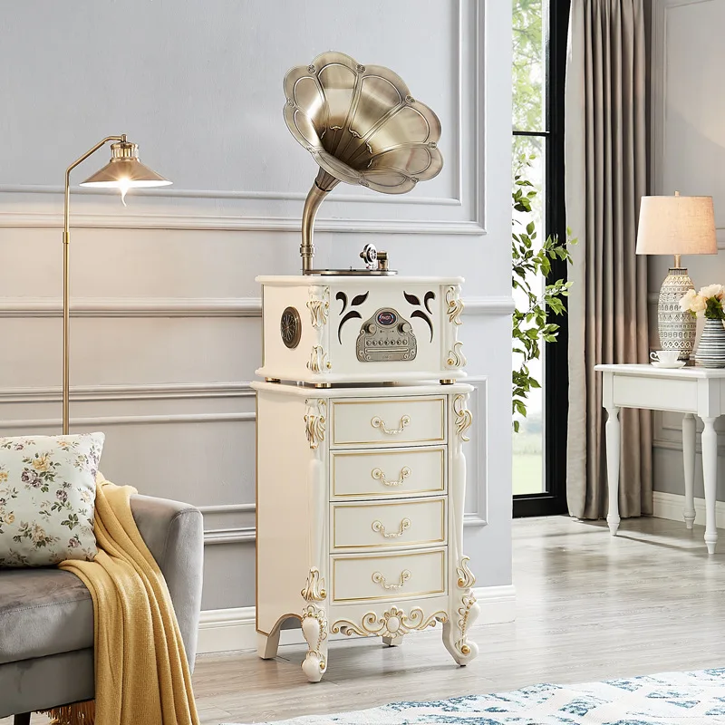 American-style Retro Phonograph Classic Record Player Antique Solid Wood & Metal European-style Living Room Tea Room Big