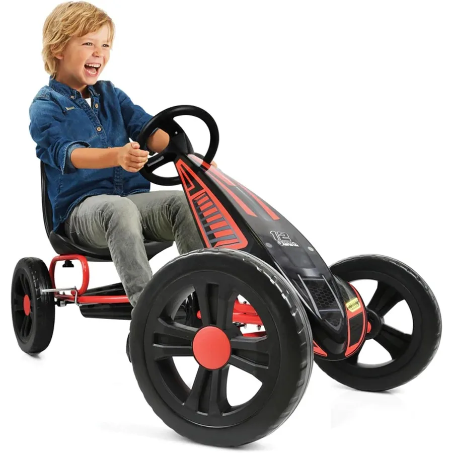 Go Kart a pedale ciclonico con sedile a secchio regolabile, ruote in plastica in schiuma EVA da 12 pollici, freno a mano per ruote posteriori - Ride On Toy per