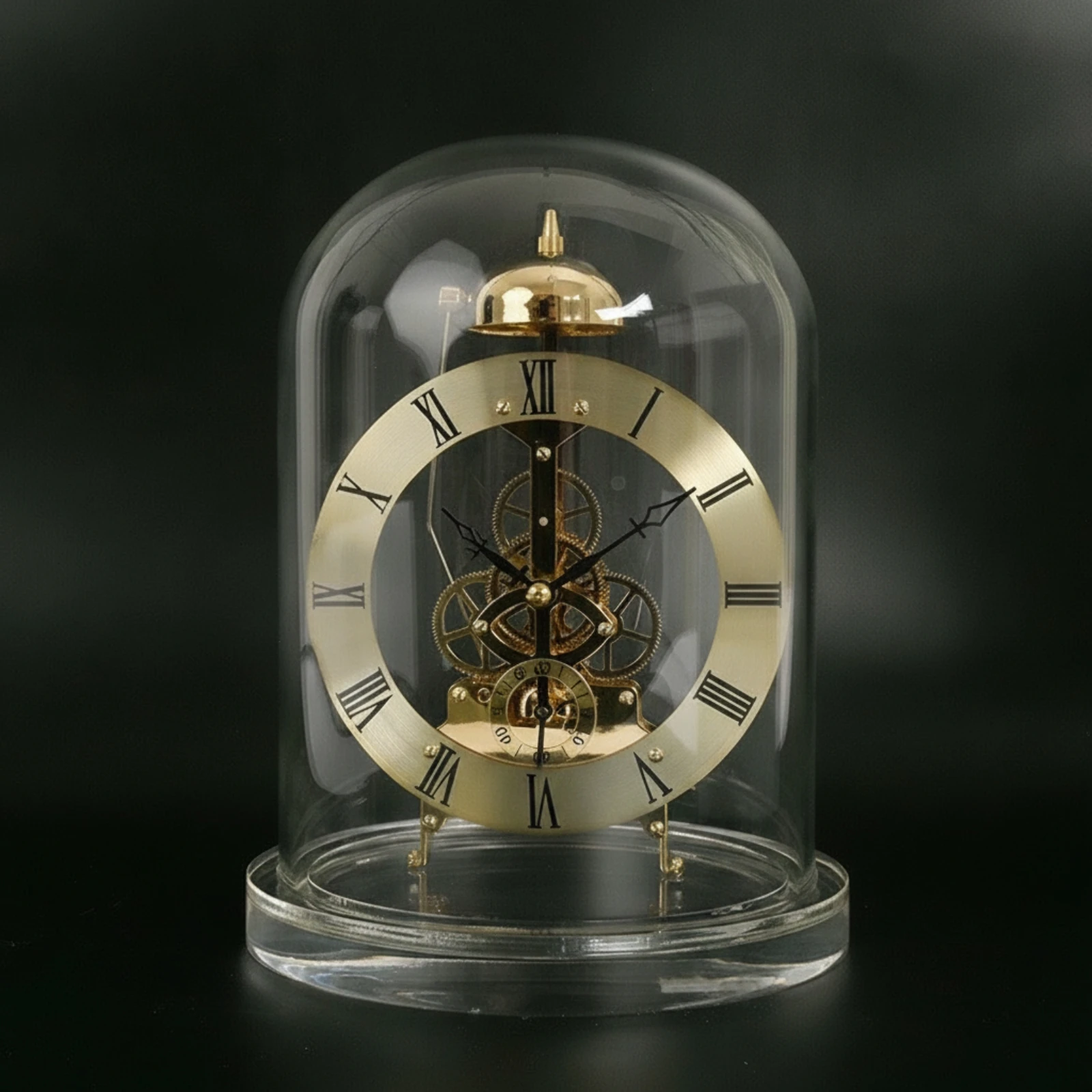 Clock with Glass Dome Chiming Skeleton Clock Classic Elegant for Collectors, Living Room, Office