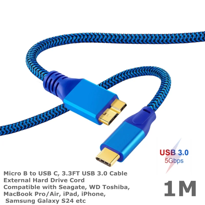 USB C to Micro B 3.0 Cable, Compatible with Western Digital WD My Passport, Toshiba, Seagate, SSD, External Hard Drive HDD Disk