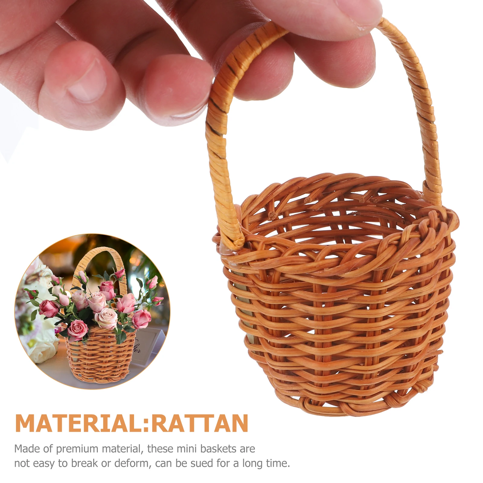 

4pcs Woven Mini Flower Basket Baskets 5x4cm Natural Rattan Small Basket Home Decor Photo Prop Storage