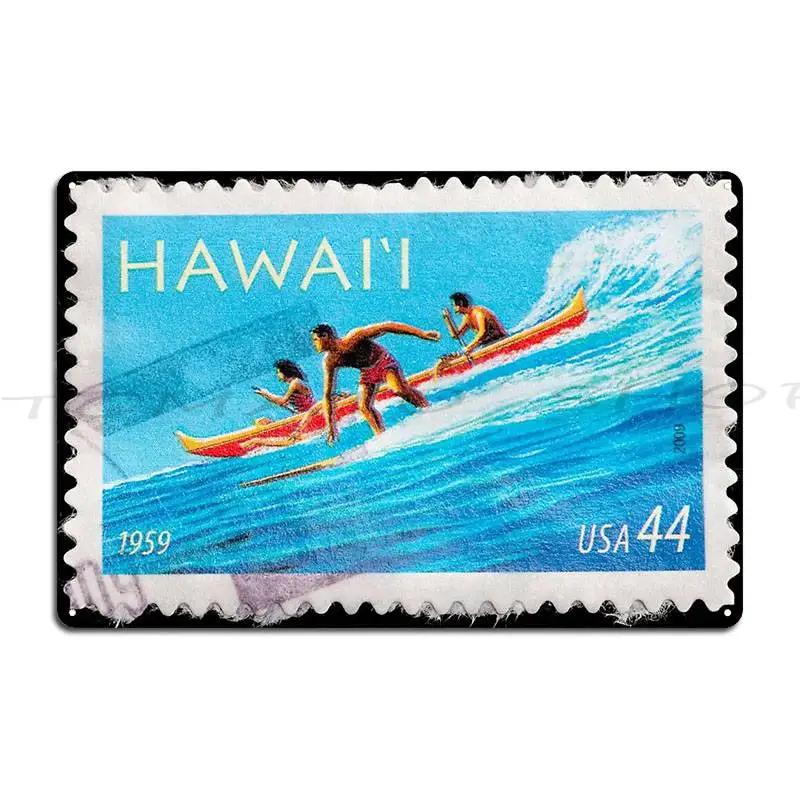 Hawai I Postage Stamp Metal Sign Wall Cave Designing Create Cave Iron Tin Sign Poster