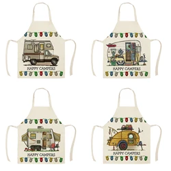 Kitchen Apron Sketch Happy Camping RV Camper Car Printed  Home Clean Cooking accessories Anti-fouling Sleeveless Bib