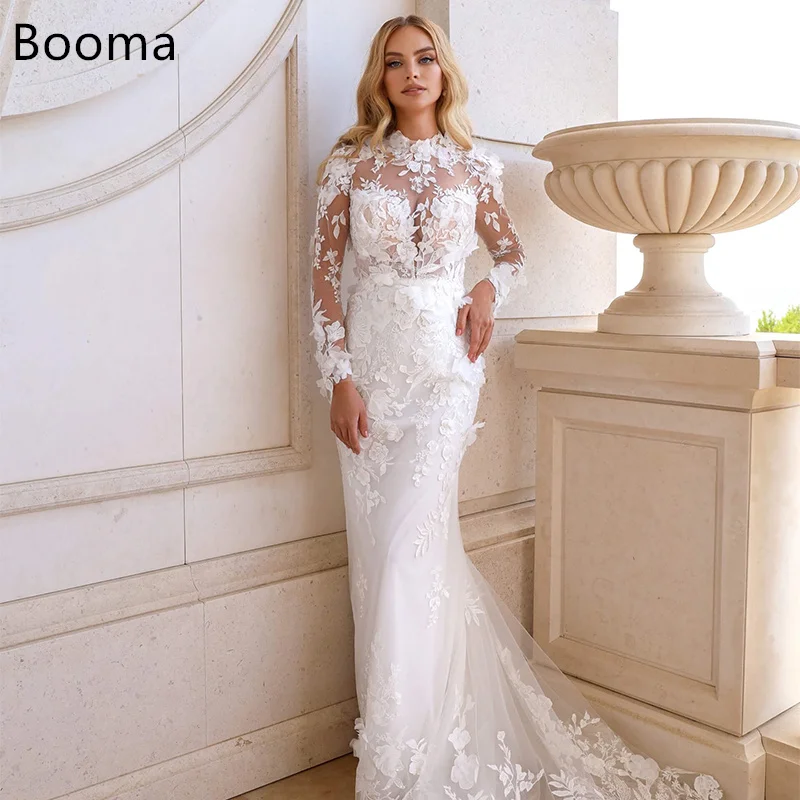 

Booma Mermaid Long Lace Appliques Elegant Wedding Dresses Floor-Length Tulle Brides Gown Custom Made 2025