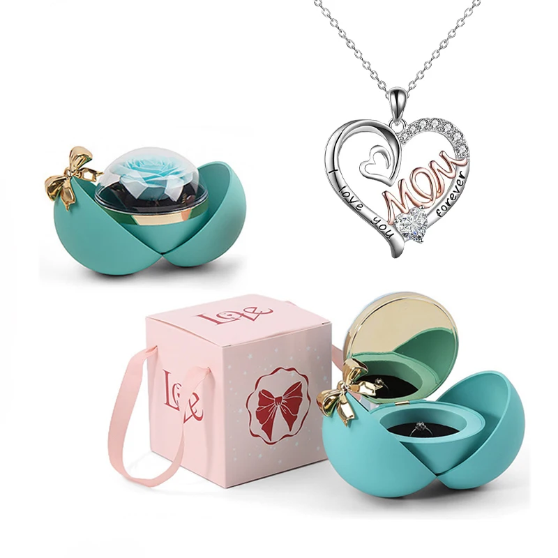 

I Love You Mom Necklace With Bowknot Globular Gift Box Suitable For Girl Friend Birthday And Mother Day Fashion Jewelry