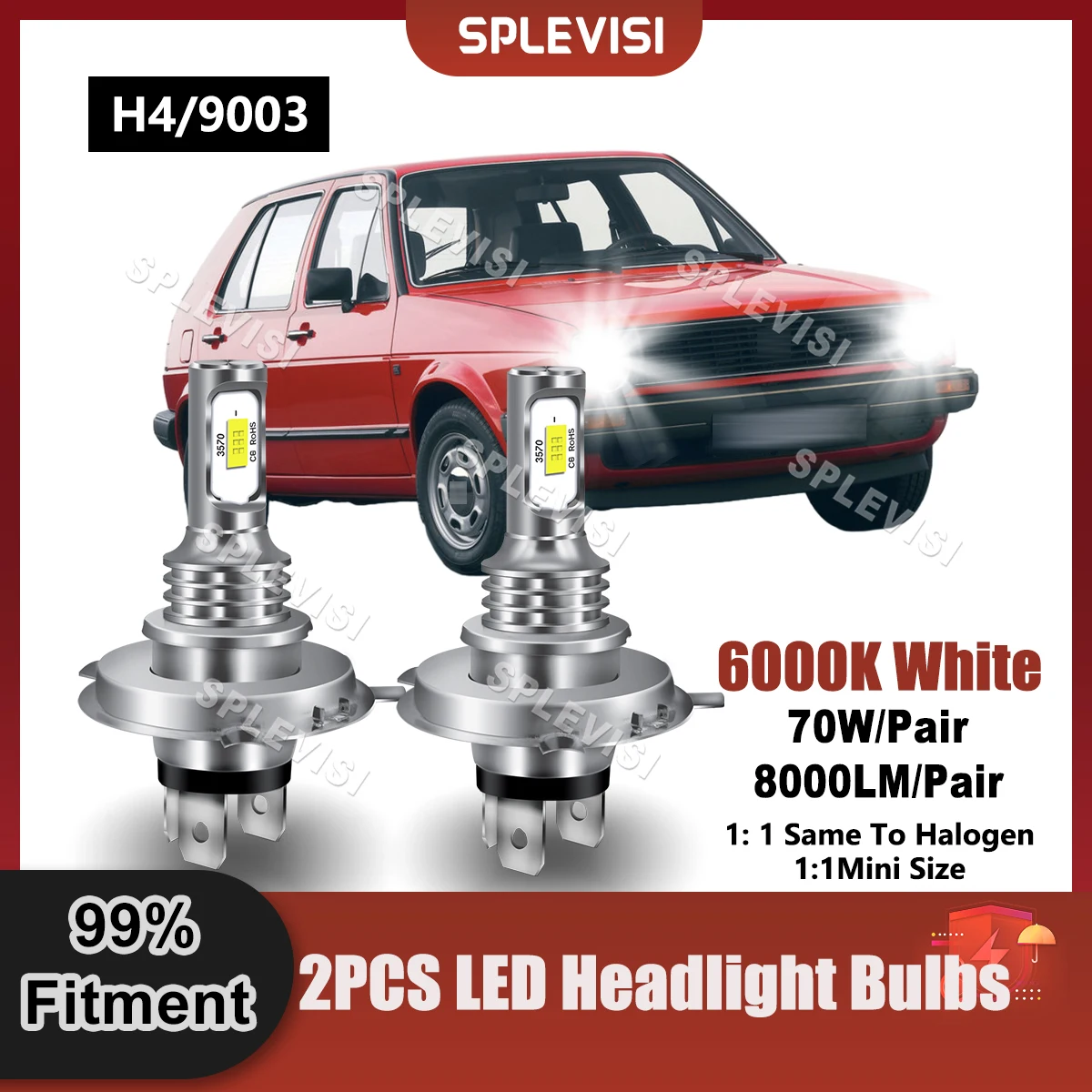 

All-In-One LED Headlamp High Low Beam H4/9003 Bulbs For VW Golf MKII Hatchback 1983 1984 1985 1986 1987 1988 1989 1990 1991 1992