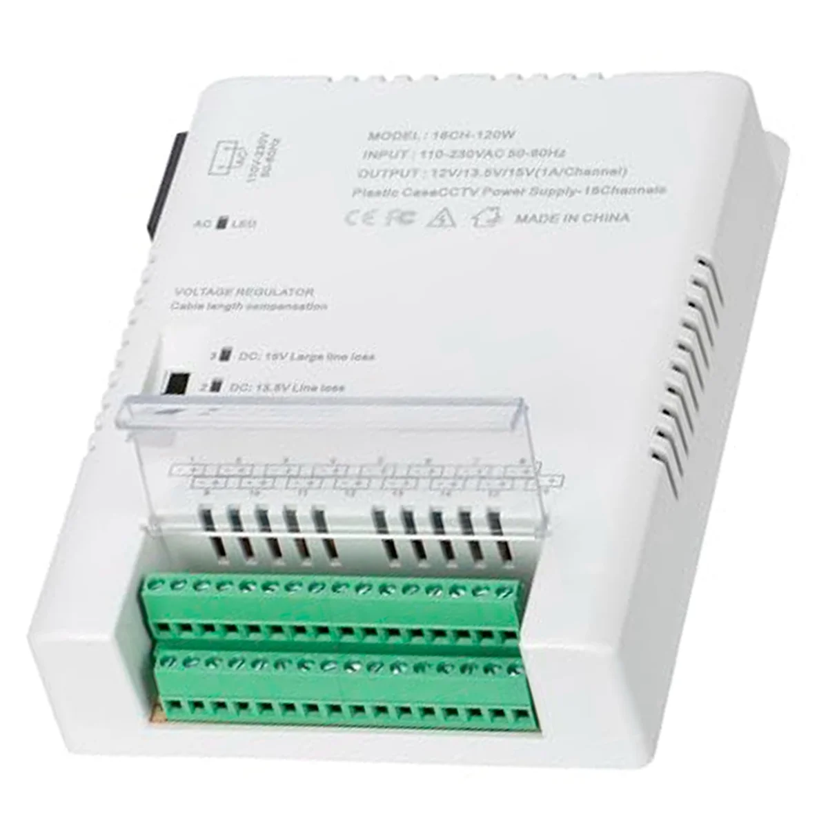 

CCTV Camera Power Supply Distribution Power Supply 90V-264VAC Input to 12V-13.8-15VDC Output 16 Channel, HD16C120W-ABFB