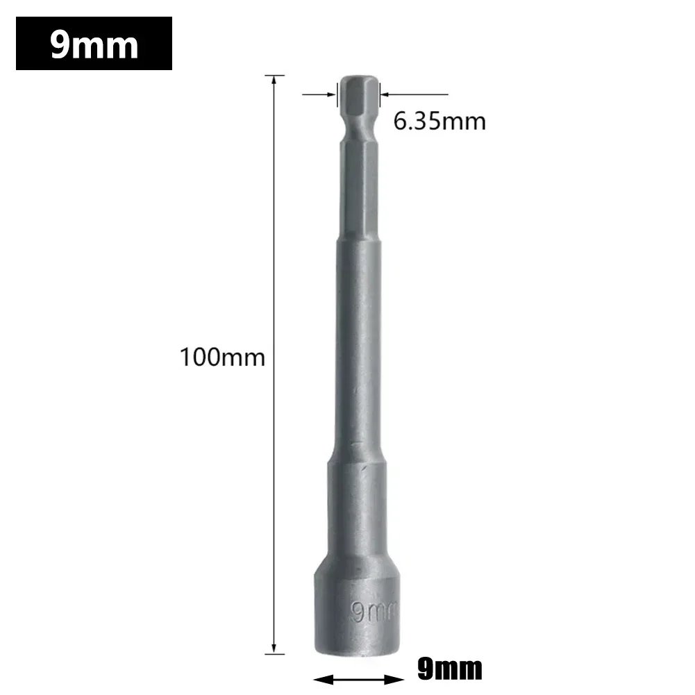 100mm Length Deepen Power Nut Driver Drill Bit 6-19MM Impact Socket Adapter For Power Tools 6.35MM Hex Shank